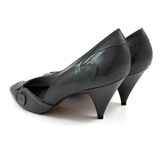 1970's EVAN PICONE gray leather swirl unique high heel pumps - Picture 11 of 15